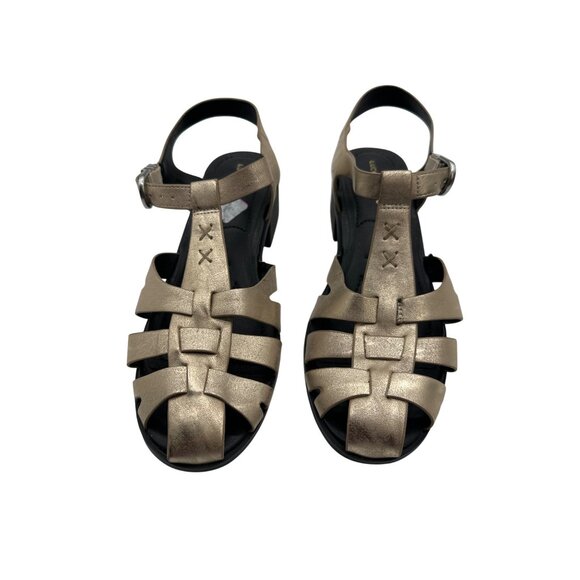 Lucky Brand  11 Womens Metallic Gold Strappy Sandals With Block Heels & Buckle - Picture 1 of 10
